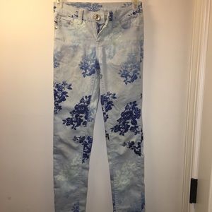 Blue floral skinny jeans
